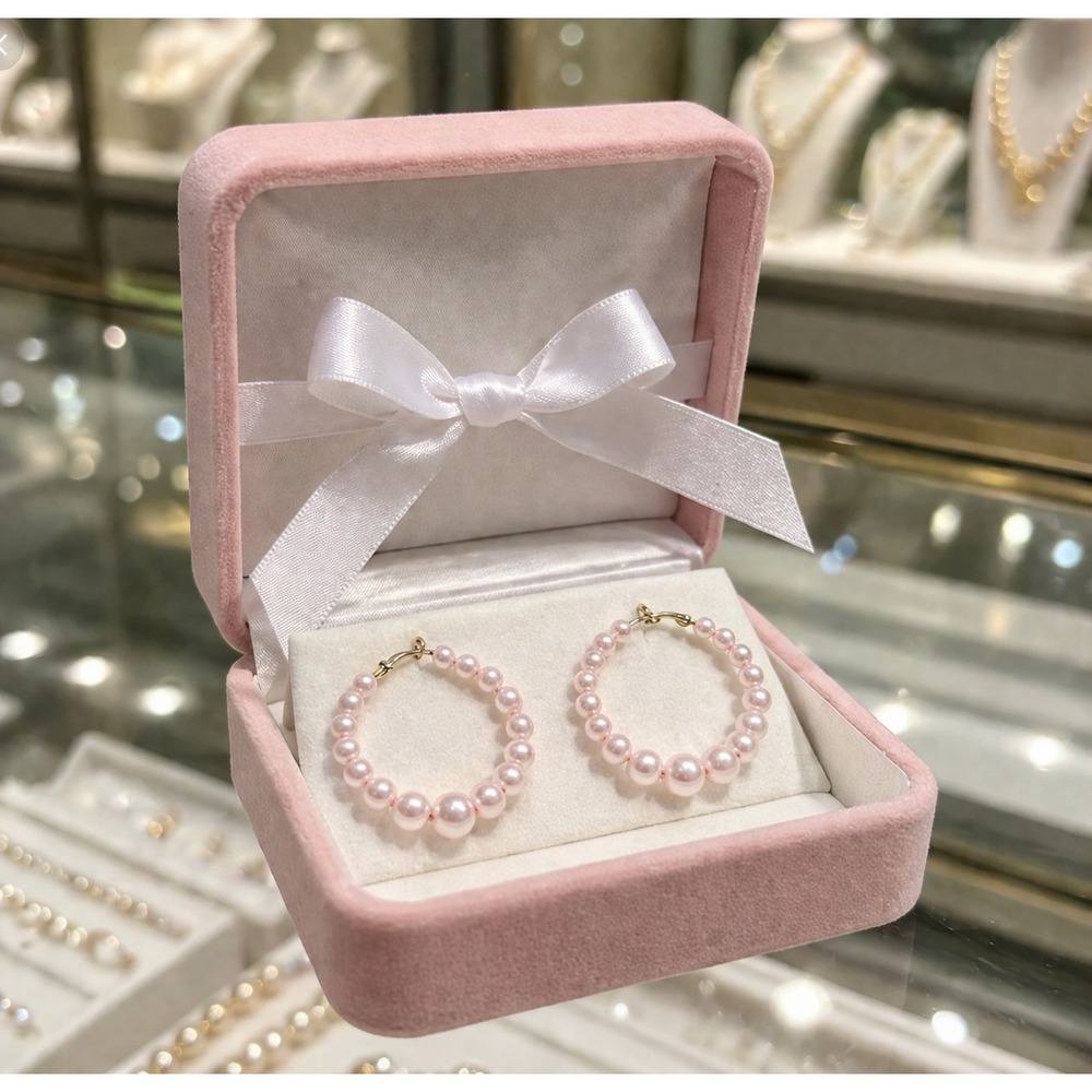 Earrings Pink Pearl Hoop different size pearls